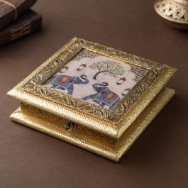 Golden Elephant Art Dry Fruit Box – Decorative Indian Storage (Handmade)